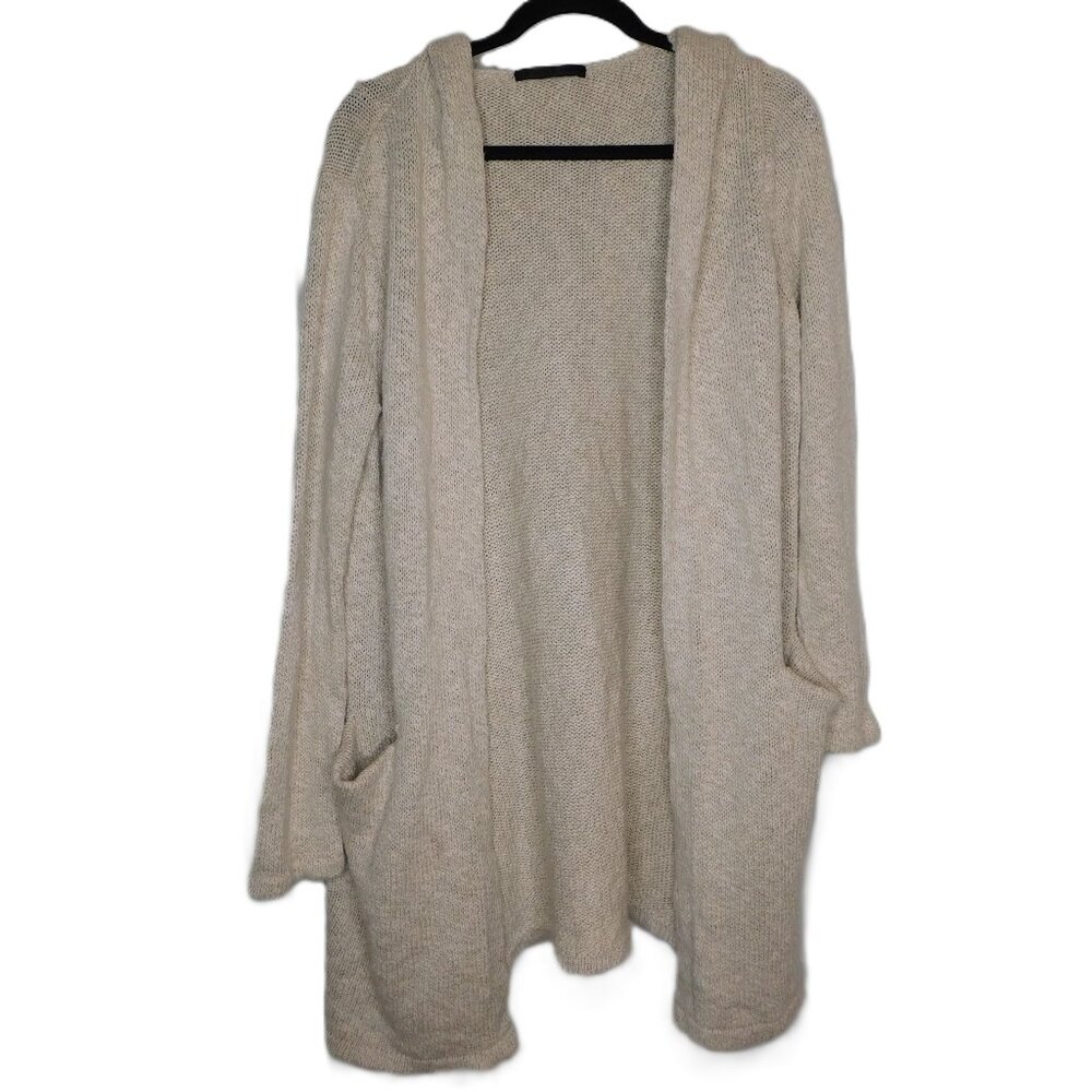 Jenni Kayne Oatmeal Cotton Linen Long Hooded Open Cardigan | VGUC | Small